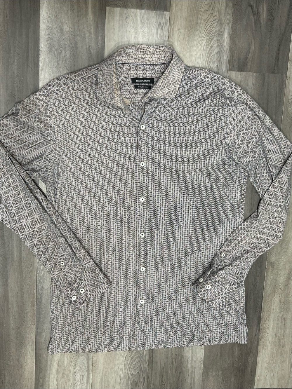 Bugatchi 4-Way Stretch Geometric Print Button Front Shirt Men’s Medium